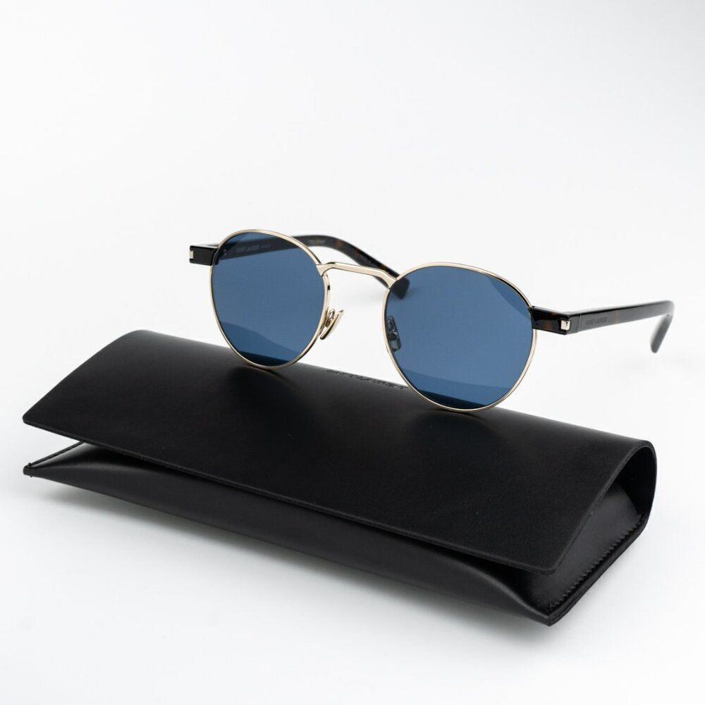 NEW Saint Laurent SL707 004 Gold Havana Blue Oval Unisex Sunglasses